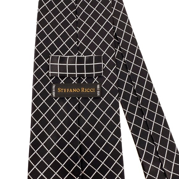 Stefano Ricci Black White Grid Pattern Silk Luxury Tie 3.75" x 61" Made in Italy - Picture 4 of 6